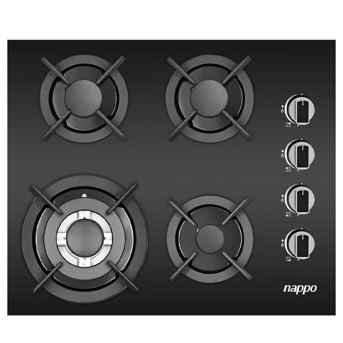 ANAFE 4 HORNALLAS A GAS CON PANEL DE VIDRIO TEMPLADO NAPPO NEE-376 NEGRO